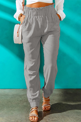 Pantalon Harlan taille haute uni patchwork (10 couleurs)